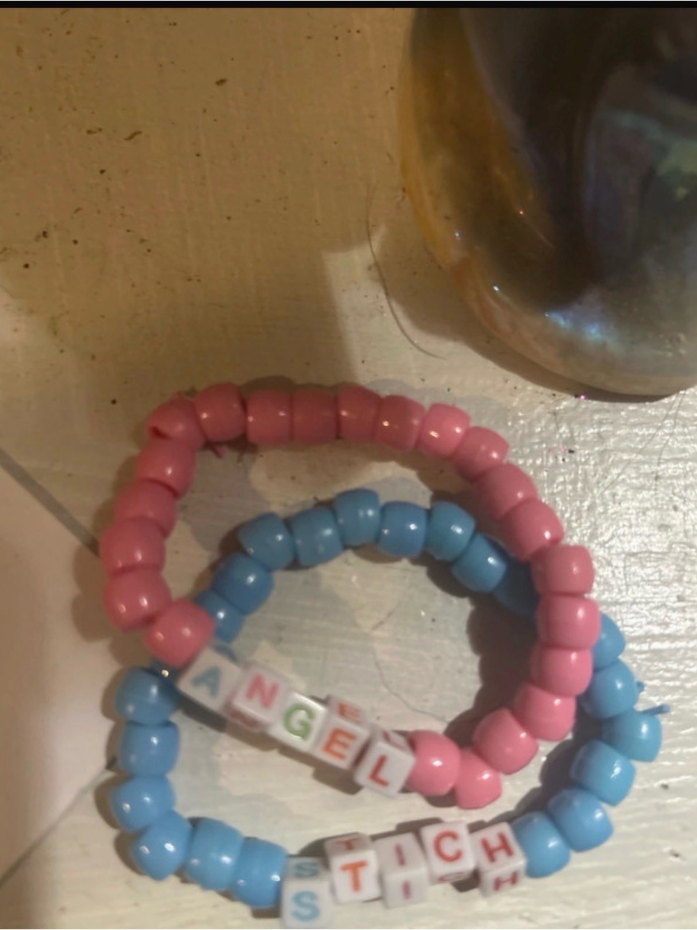 Kids Pink and Blue Beaded Name Bracelets - Personalized Letter Beads